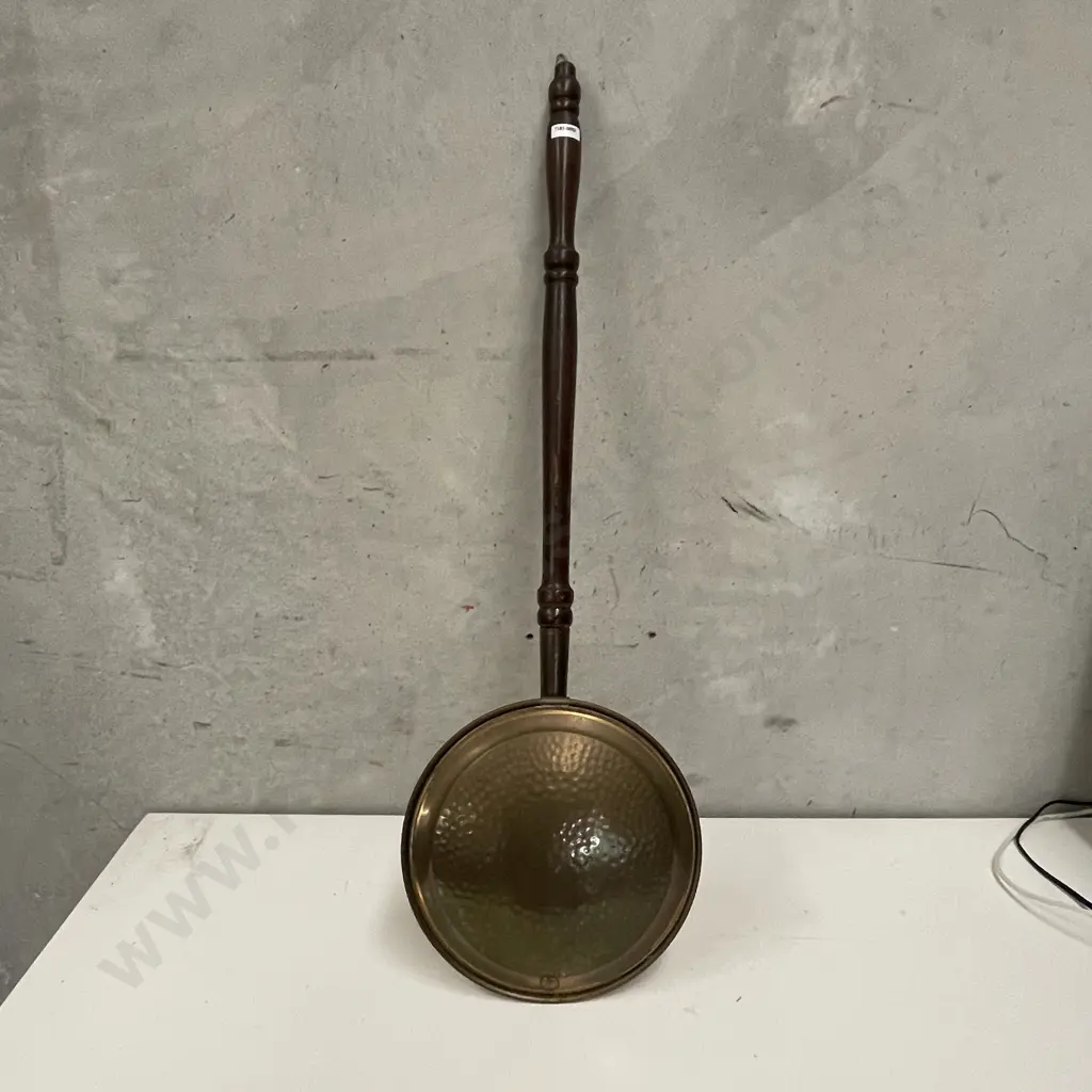 Vintage Bed Warmer. Wooden handle with brass and copper pan Image 1++