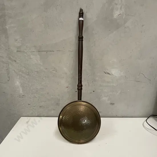 Vintage Bed Warmer. Wooden handle with brass and copper pan