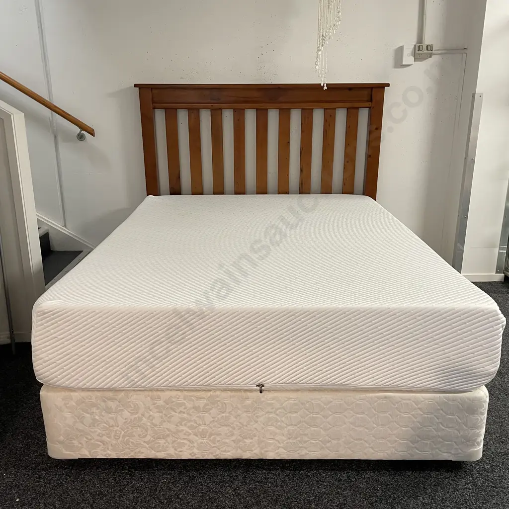 Queen Bed Base with Winkl Memory Foam Mattress, removable washable Mattress Cover, with Solid Wood Headboard Image 1++
