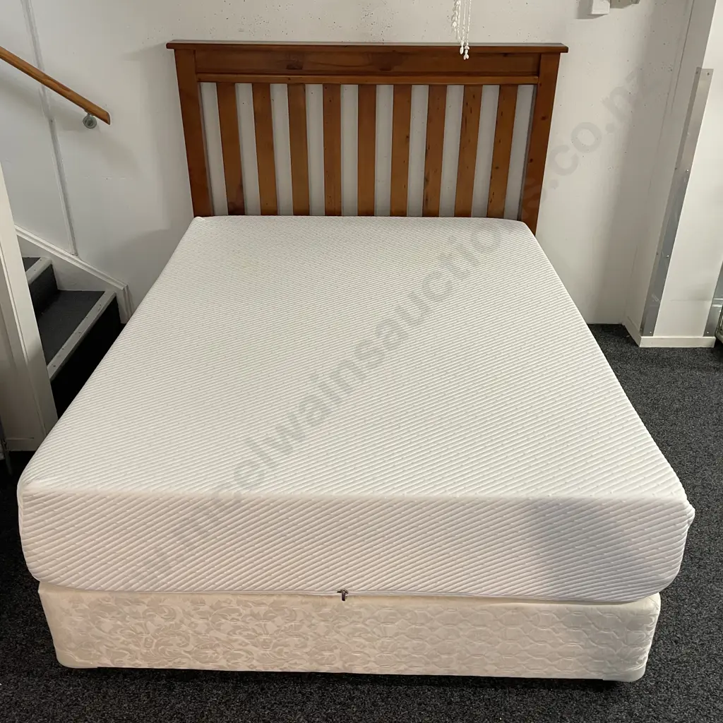 Queen Bed Base with Winkl Memory Foam Mattress, removable washable Mattress Cover, with Solid Wood Headboard Image 1++