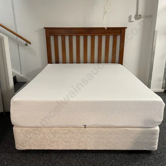 Queen Bed Base with Winkl Memory Foam Mattress, removable washable Mattress Cover, with Solid Wood Headboard