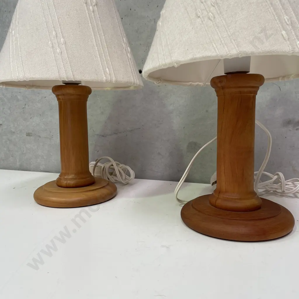 Pair of Bedside Lamps, Solid wood stands with Fabric Shades Image 1++