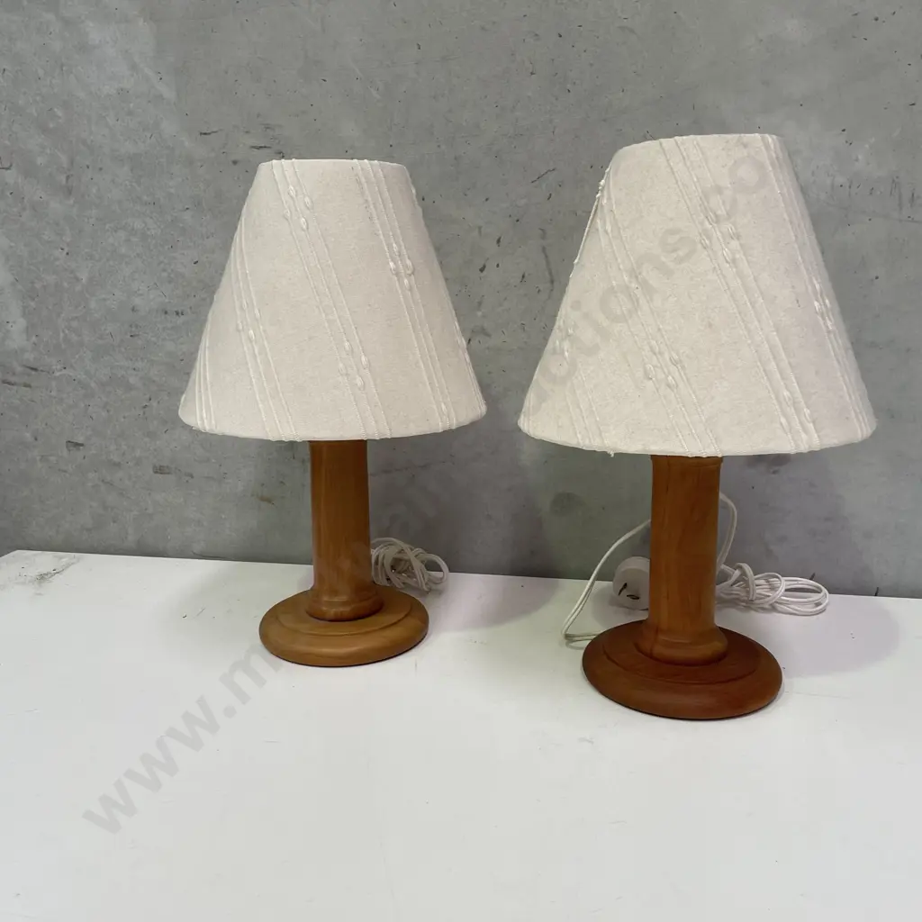 Pair of Bedside Lamps, Solid wood stands with Fabric Shades Image 1++