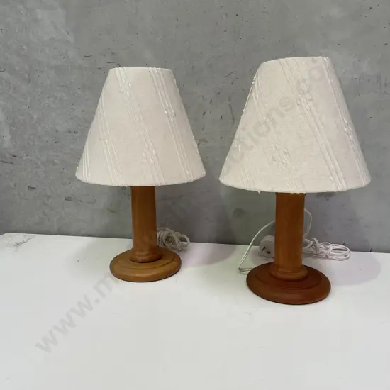Pair of Bedside Lamps, Solid wood stands with Fabric Shades