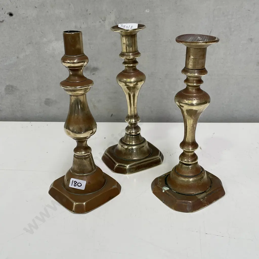 3 Vintage Brass Candlesticks Image 1++