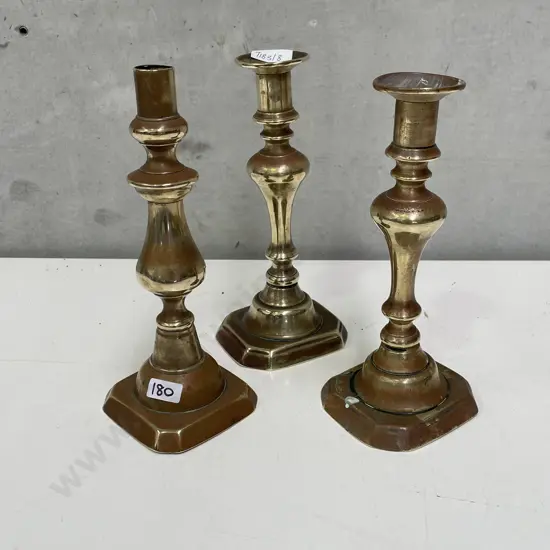 3 Vintage Brass Candlesticks