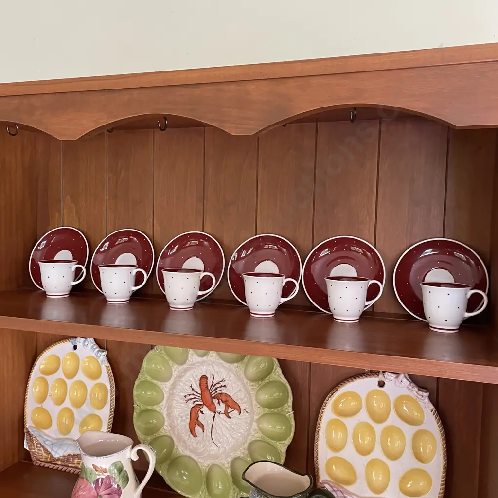Set of 6 Susie Cooper Duo's, Burgundy dot pattern Image 1++