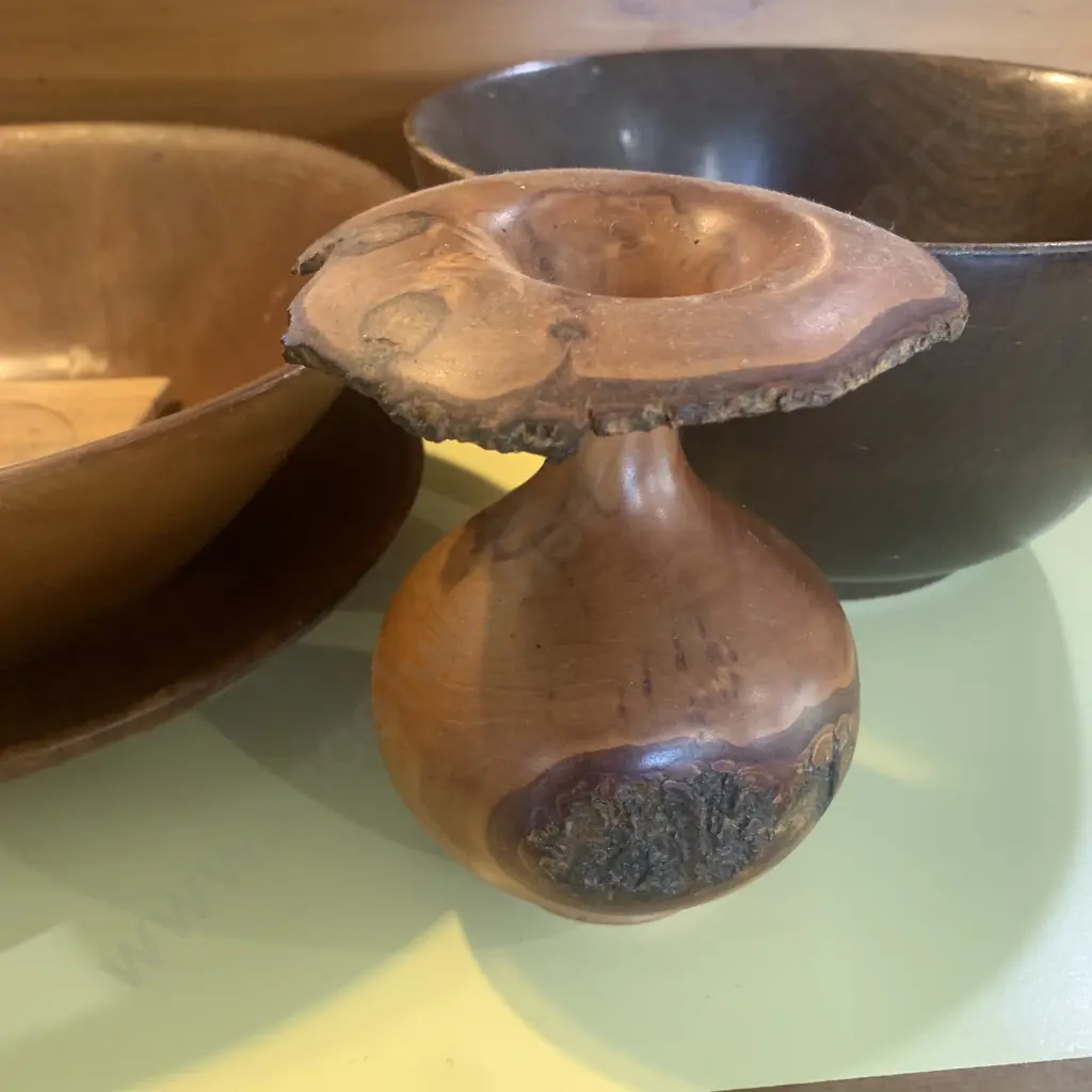 Large Kauri Bowl, Plum wood Vase with assorted woodenware etc Image 1++