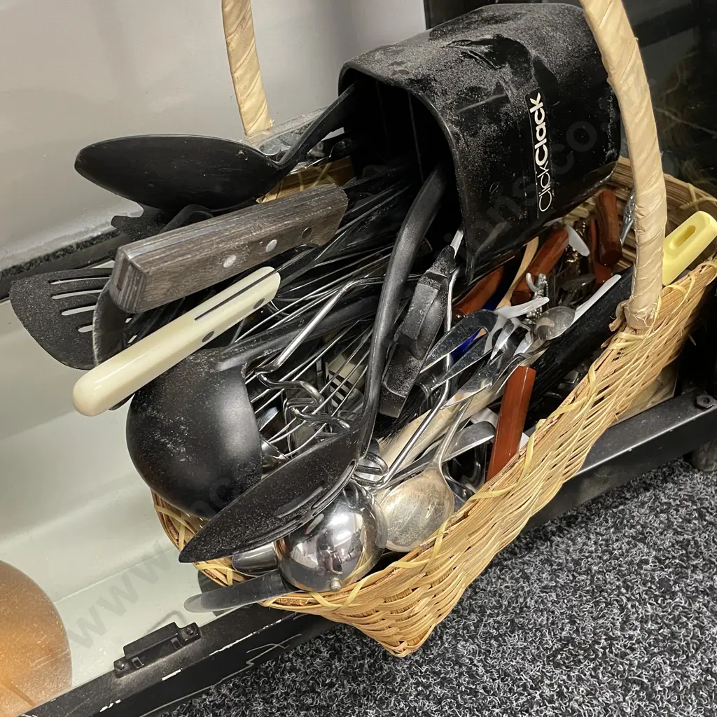 Woven Basket of assorted Cutlery Image 1++