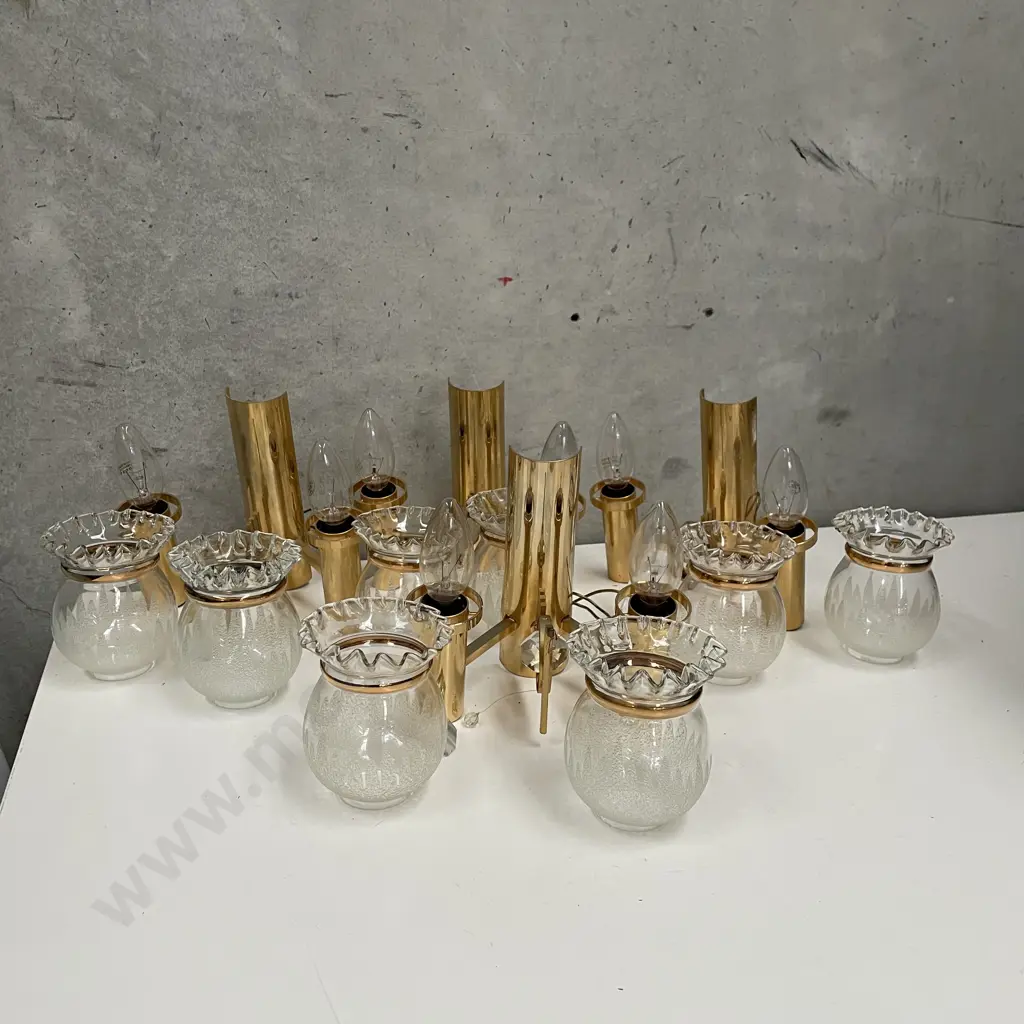 Swedish Mid Century Set of Four VIntage Duo Wall Hung Lights with Crystal droplets Image 1++
