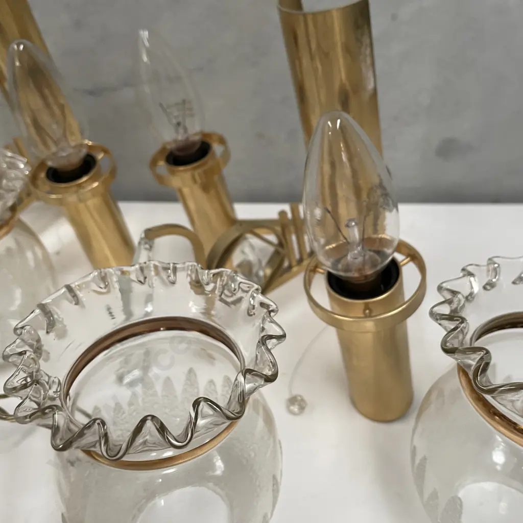 Swedish Mid Century Set of Four VIntage Duo Wall Hung Lights with Crystal droplets Image 1++