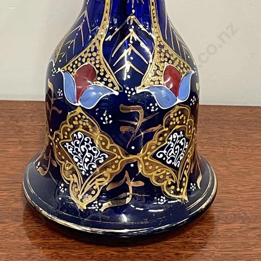 Stunning Cobalt Blue Glass Vessel with Handpainted decoration. H30cm Image 1++