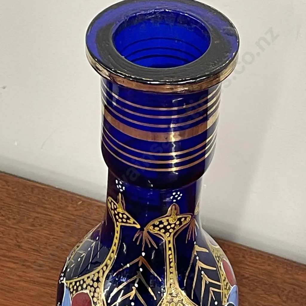 Stunning Cobalt Blue Glass Vessel with Handpainted decoration. H30cm Image 1++
