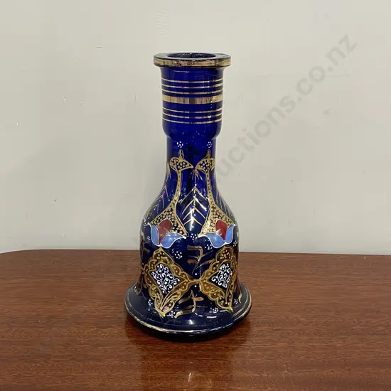 Stunning Cobalt Blue Glass Vessel with Handpainted decoration. H30cm