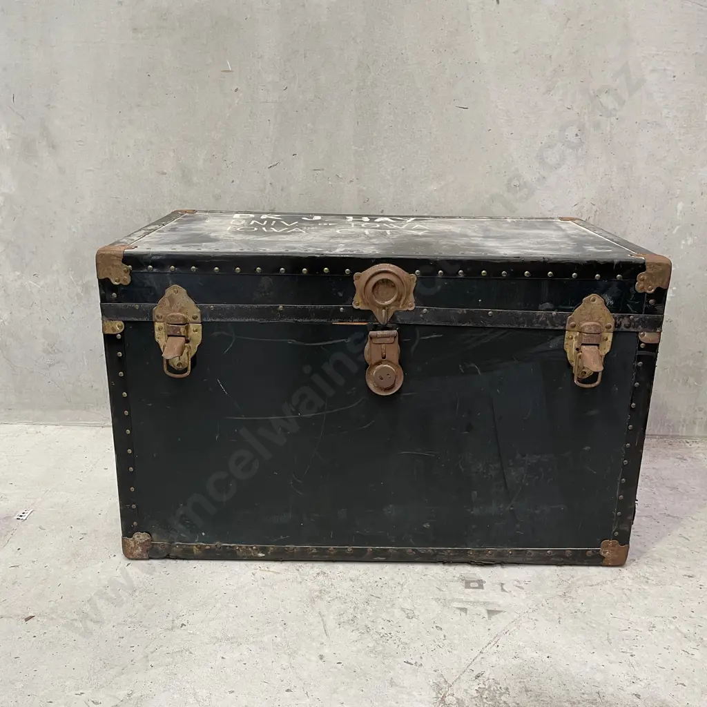 Antique Chest with Copper and Brass Detailing and Latches. H52 W84 D48cm Image 1++