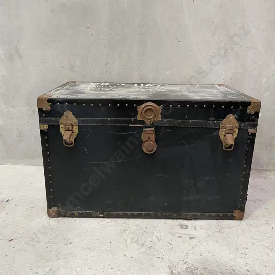 Antique Chest with Copper and Brass Detailing and Latches. H52 W84 D48cm