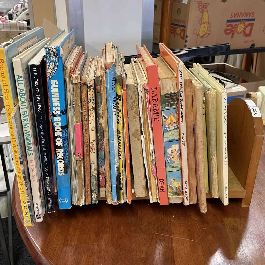Assortment of Vintage Children's Book on Wooden Bookshelf Image 1++