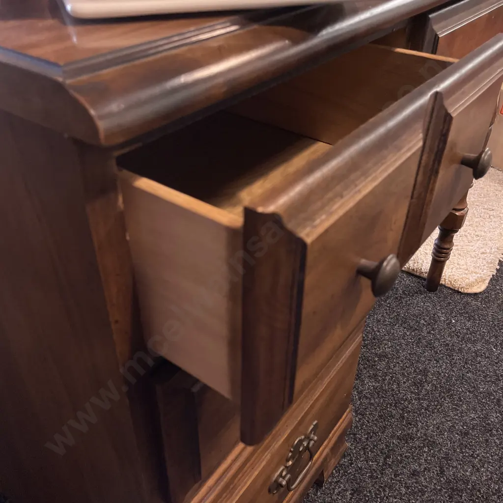 Wooden Desk. 4 drawer, brass handles. H80 W102, D47cm Image 1++