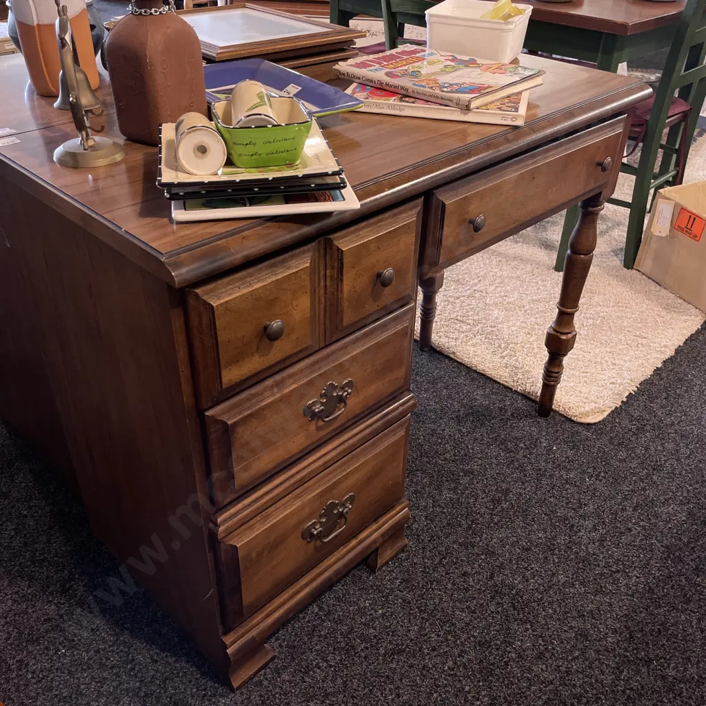 Wooden Desk. 4 drawer, brass handles. H80 W102, D47cm Image 1++