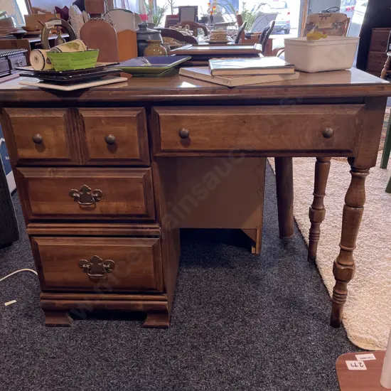 Wooden Desk. 4 drawer, brass handles. H80 W102, D47cm