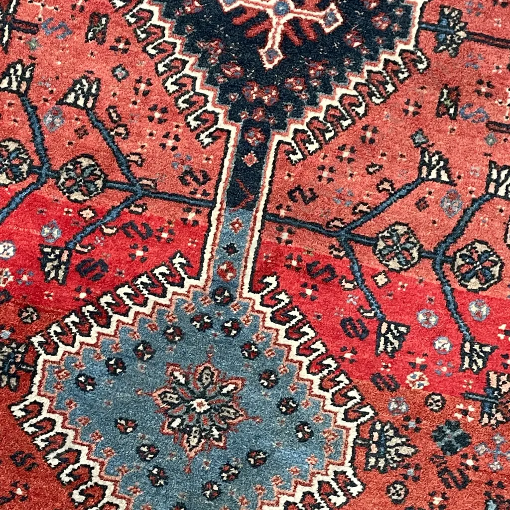 Wooven Floor Mat. Rich burgandy, blues, reds and cream colours. 150 x 104cm Image 1++