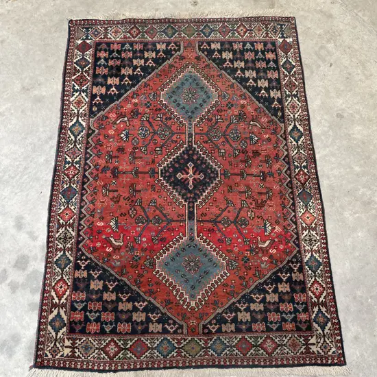 Wooven Floor Mat. Rich burgandy, blues, reds and cream colours. 150 x 104cm
