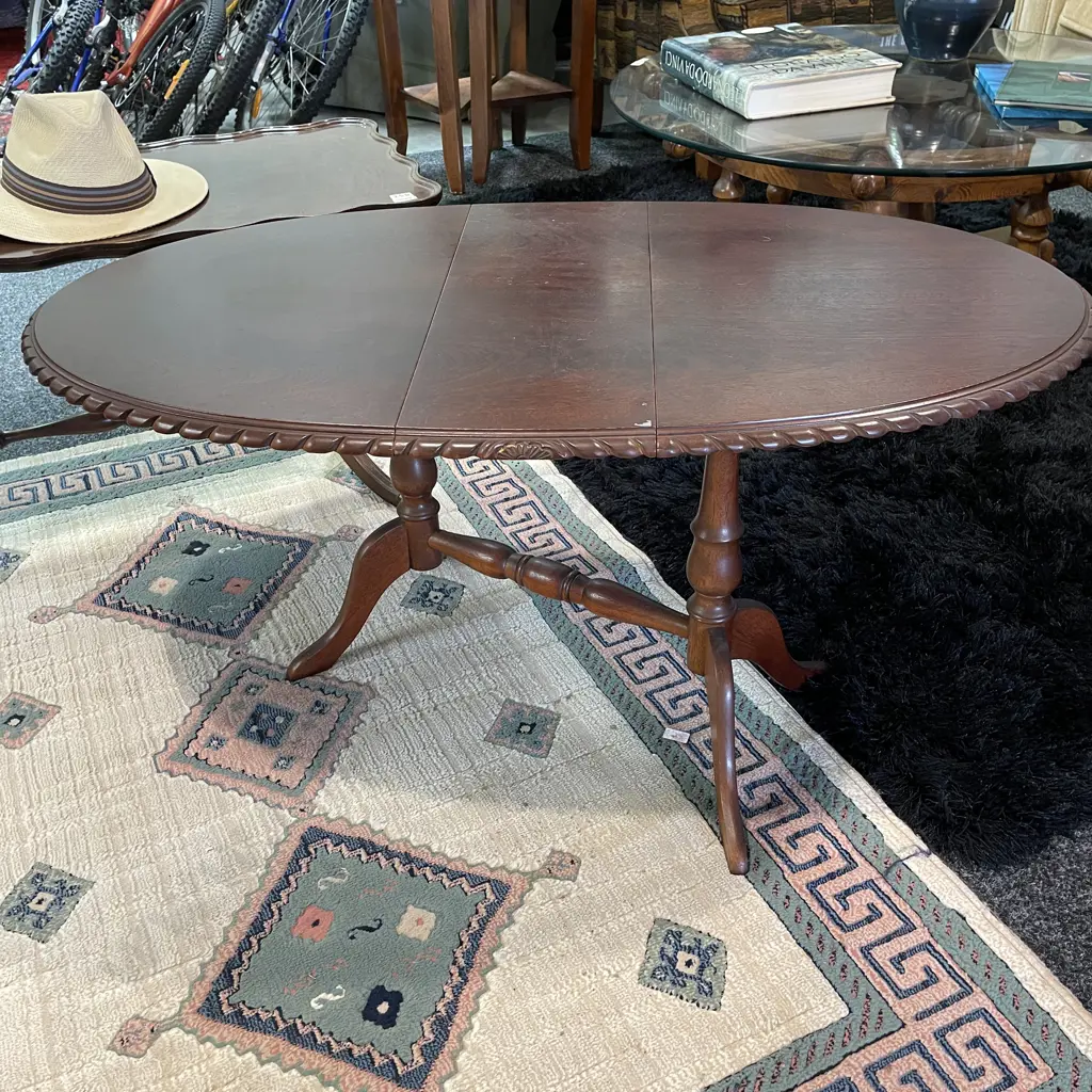 Vintage Mahogany Occasional Dropside Table, Carved Rope Edge, Turning Top, Oval Top 105 x 59cm, H52 cm Image 1++