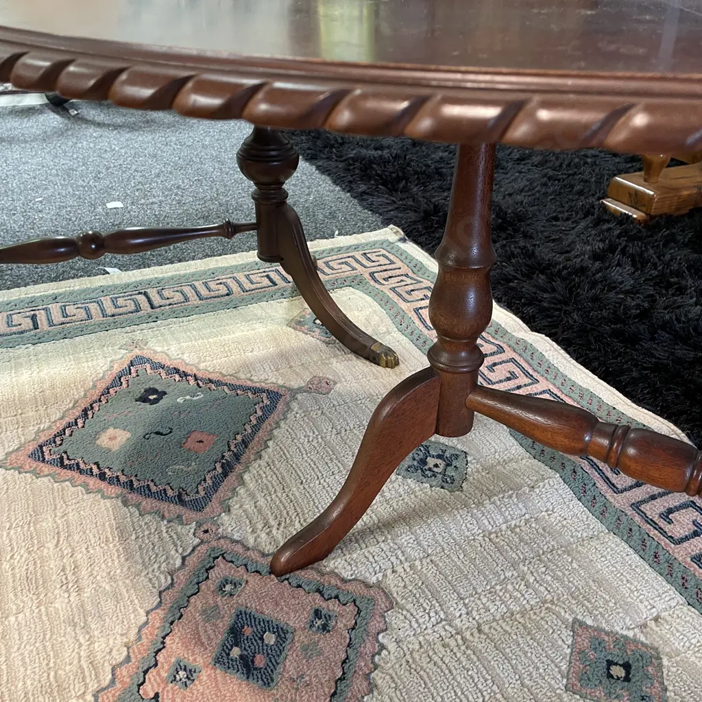 Vintage Mahogany Occasional Dropside Table, Carved Rope Edge, Turning Top, Oval Top 105 x 59cm, H52 cm Image 1++