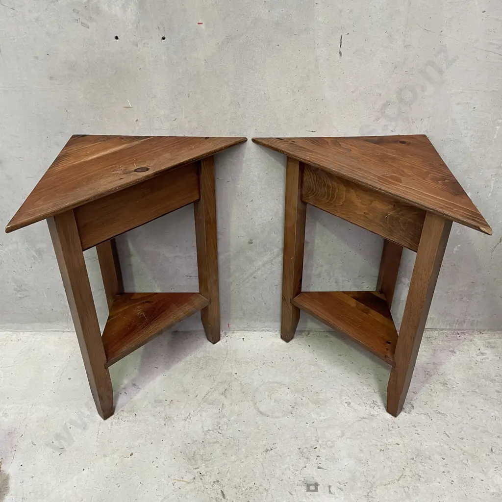 Pair of triangular Wooden Corner Tables, H71cm Image 1++
