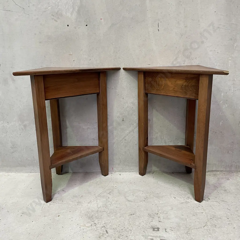 Pair of triangular Wooden Corner Tables, H71cm Image 1++