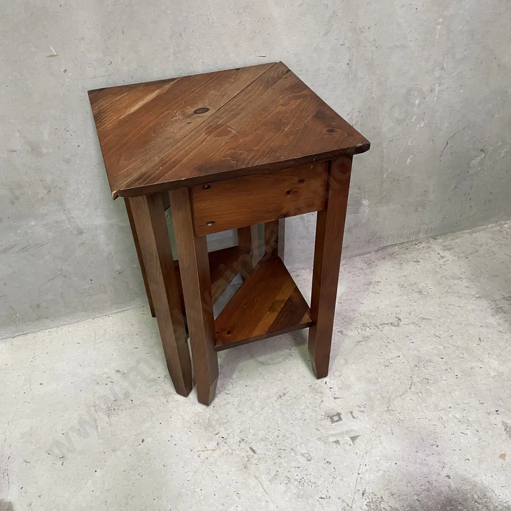 Pair of triangular Wooden Corner Tables, H71cm Image 1++