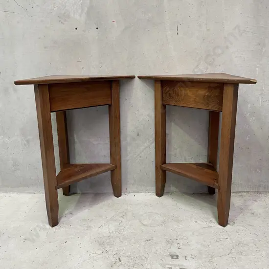 Pair of triangular Wooden Corner Tables, H71cm