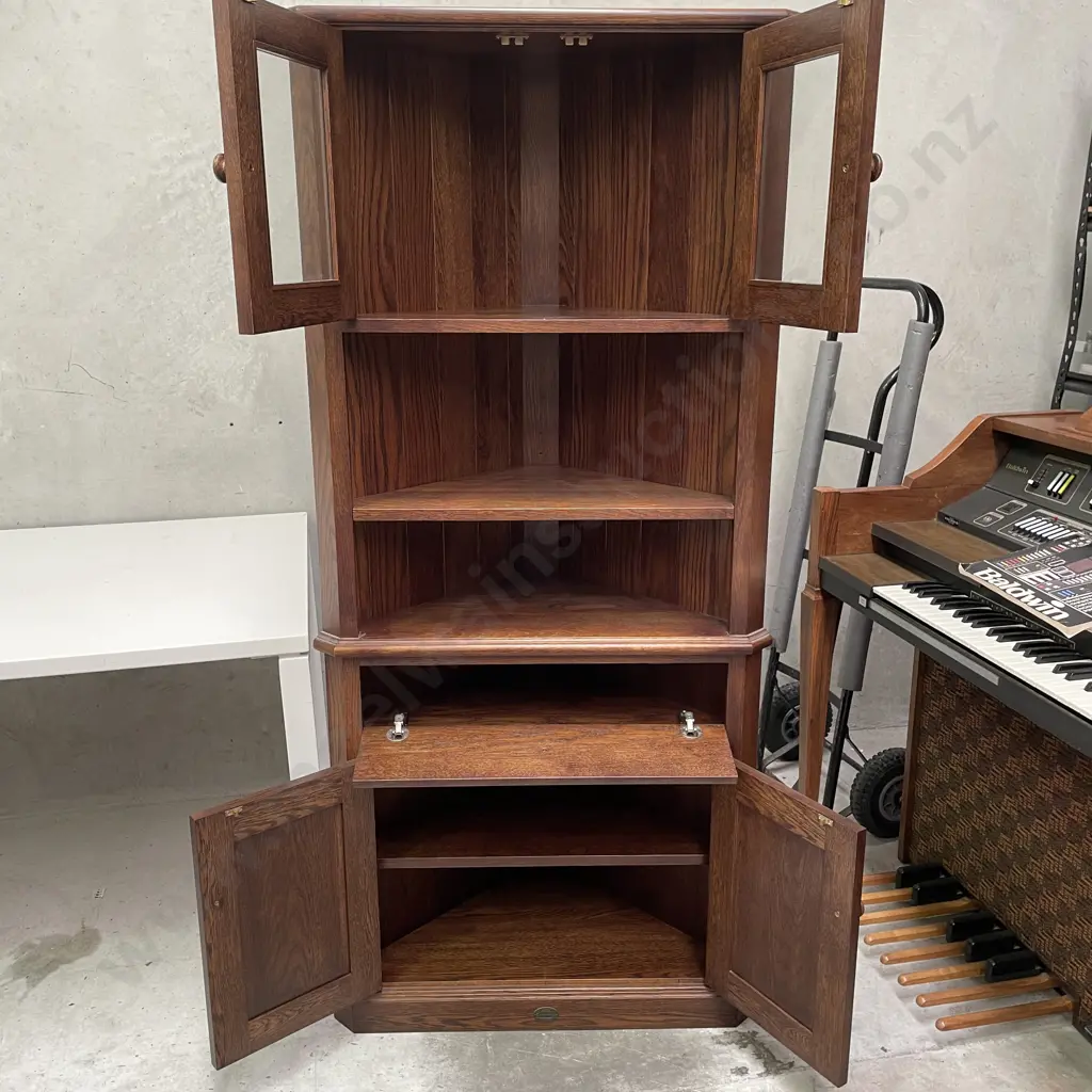Everwood Solid Oak? Corner Unit. 4 door, lift down drawer. Slat Back. H170 D45 W77cm Image 1++