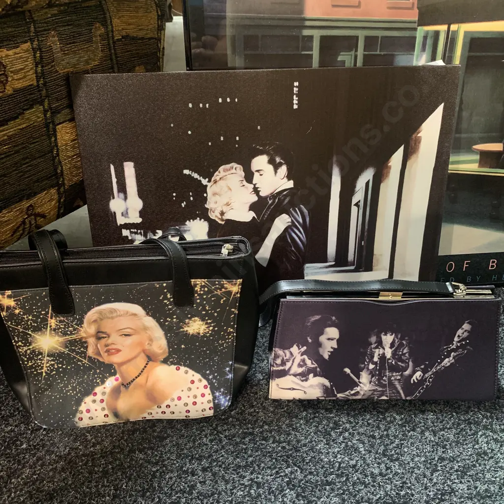 Canvas art of Marilyn Monroe and Elvis with as new Marilyn and Elvis Hand Bags Image 1++