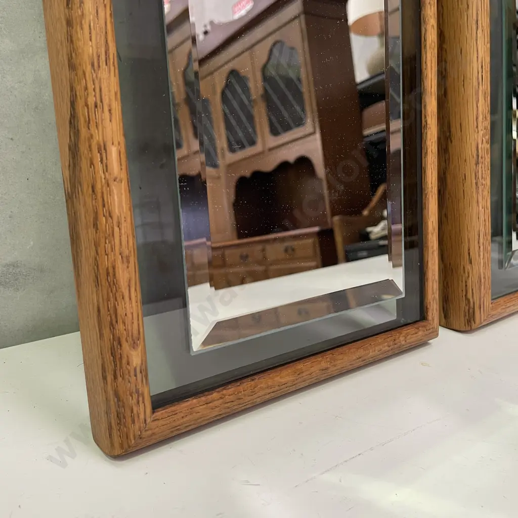 Trio of Oak Framed Bevelled Hall Mirrors 91 x 23cm Image 1++