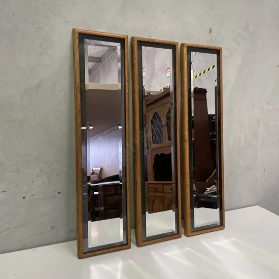 Trio of Oak Framed Bevelled Hall Mirrors 91 x 23cm