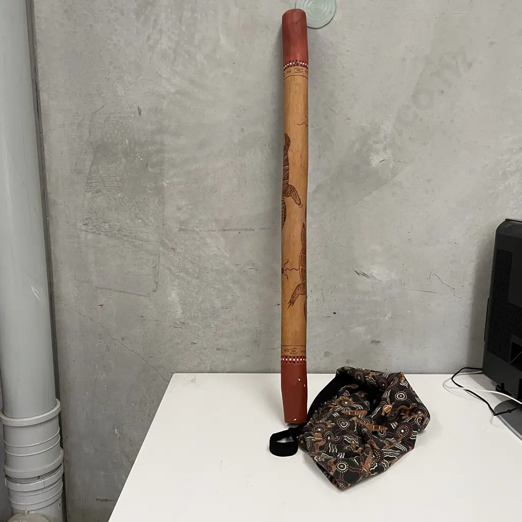 Didgeridoo in Aboriginal Cloth Bag. L130cm Image 1++