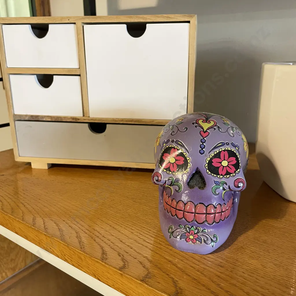 Assortment of Bedroom Accessories including light and hand painted Skull Ornament Image 1++