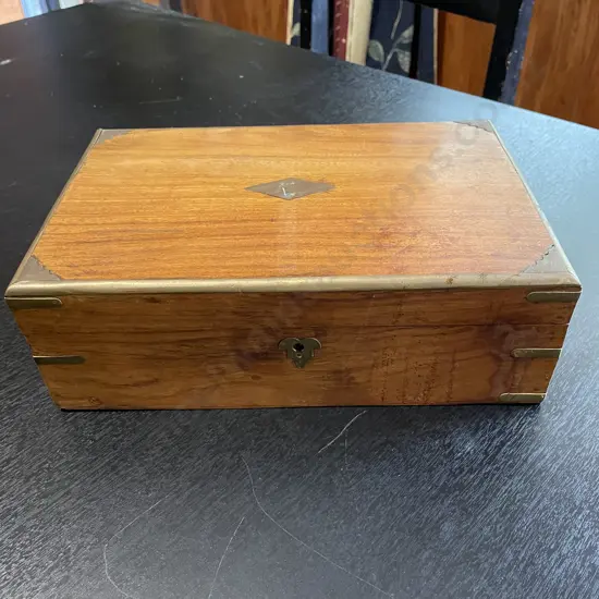 Vintage Wooden Box with Brass Detailing. 30 x 20cm H11cm