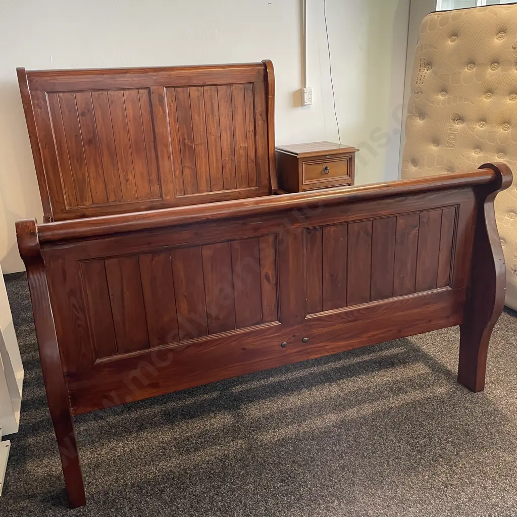 Solid Wood Queen Slat Base Sleigh Bed. Comes with King Coil Mattress Image 1++