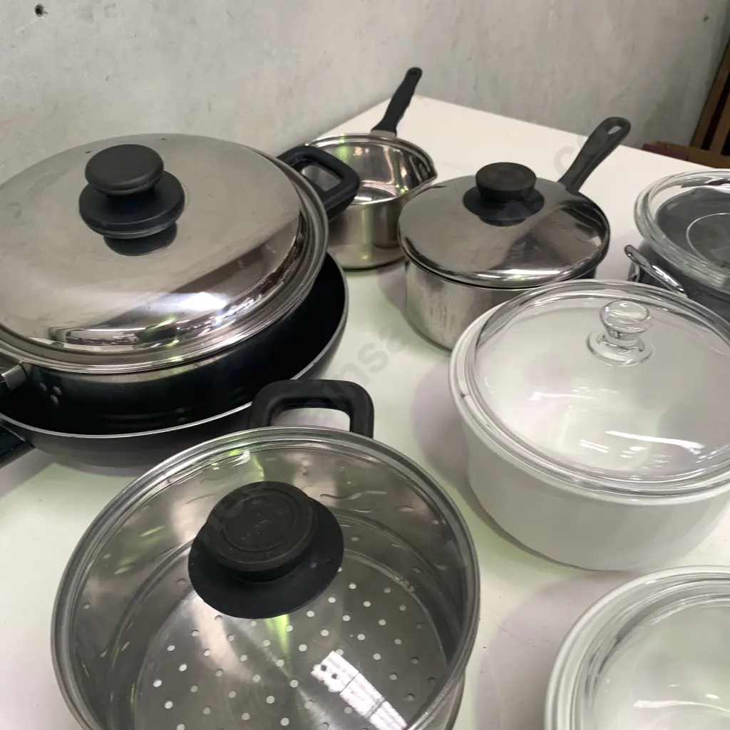 Assorted Stainless Pots with Nonstick Wok and 2 Acroflan Lidded Pots Image 1++