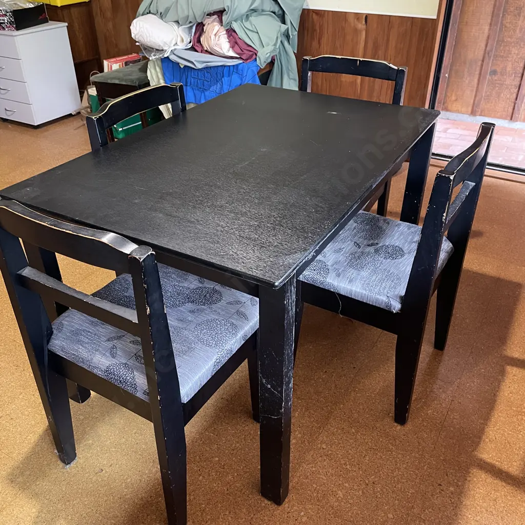 5 Piece Dining Suite incl Set of 4 Black Painted dining chairs with Silverene Black Floral Style Fabric Image 1++
