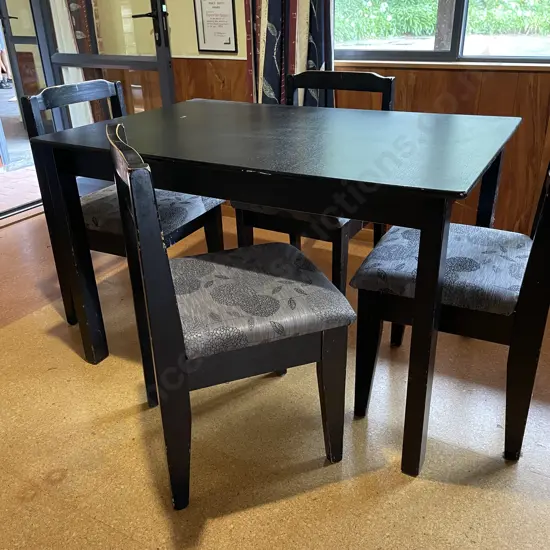 5 Piece Dining Suite incl Set of 4 Black Painted dining chairs with Silverene Black Floral Style Fabric