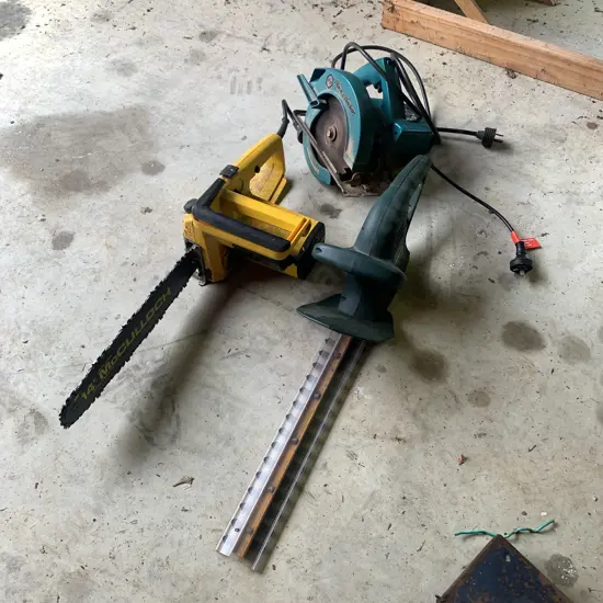 Ozito Hedgetrimmer, Black and Decker Circular Saw and McCulloch 14” Chainsaw