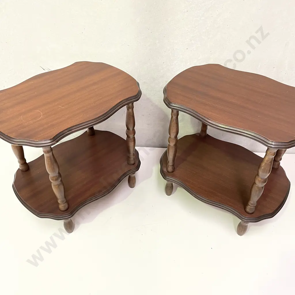 Pair of Vintage Mahogany Dual Shelf Occasional Tables. H46 Top 48 x 35cm Image 1++
