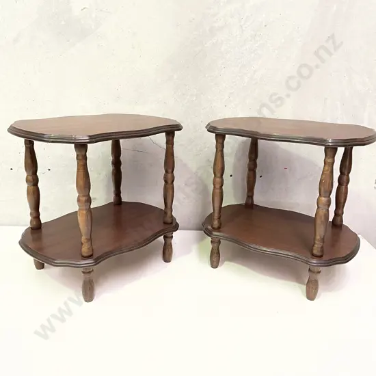 Pair of Vintage Mahogany Dual Shelf Occasional Tables. H46 Top 48 x 35cm