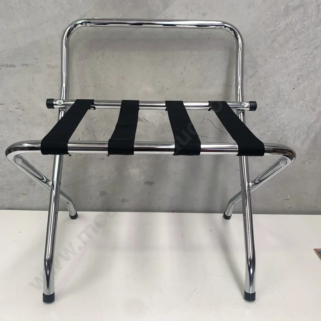 Chrome and Black Strap Folding Luggage Stand Image 1++