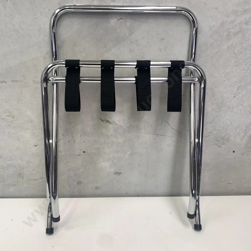 Chrome and Black Strap Folding Luggage Stand Image 1++