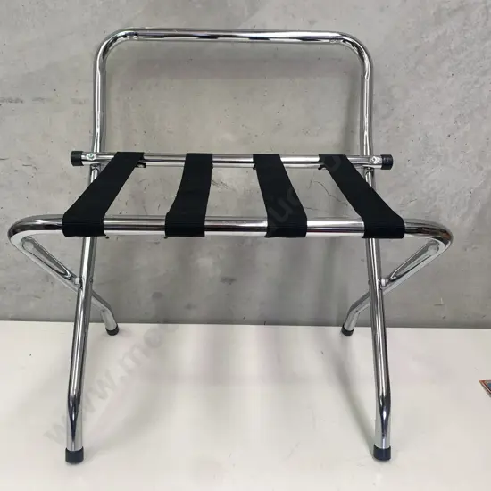 Chrome and Black Strap Folding Luggage Stand