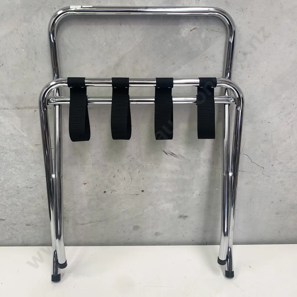 Chrome and Black Strap Folding Luggage Stand Image 1++